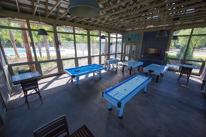 Overview image showing the various game tables in the Bexley game room.