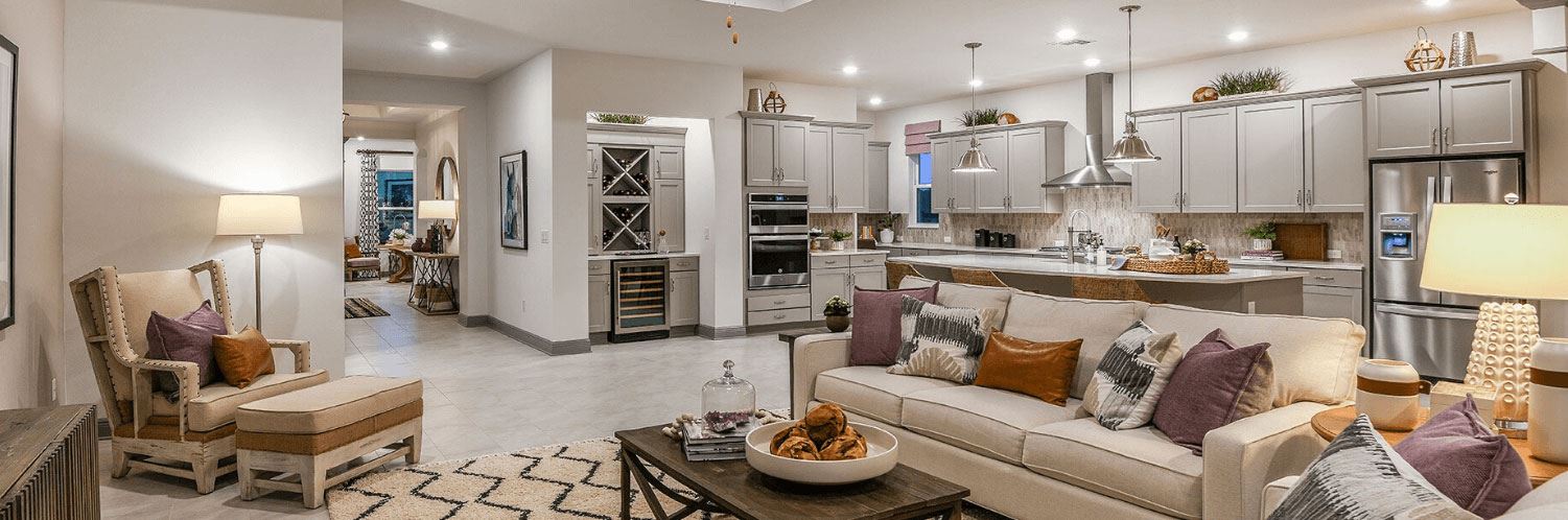 Great room in David Weekley Tangelo model home in Bexley Land O Lakes, FL