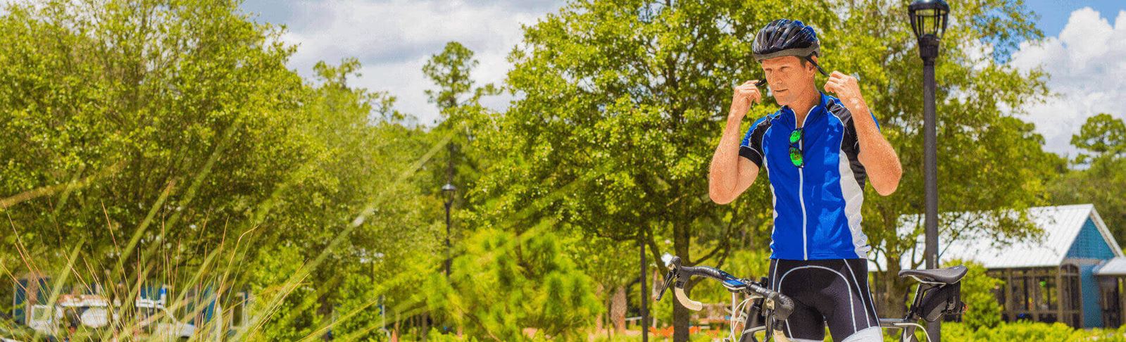 Man getting ready to ride his bicycle along Bexley trails.