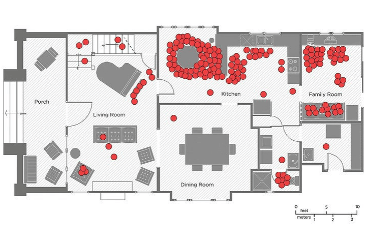 Floorplan rendering - where people gather in homes.