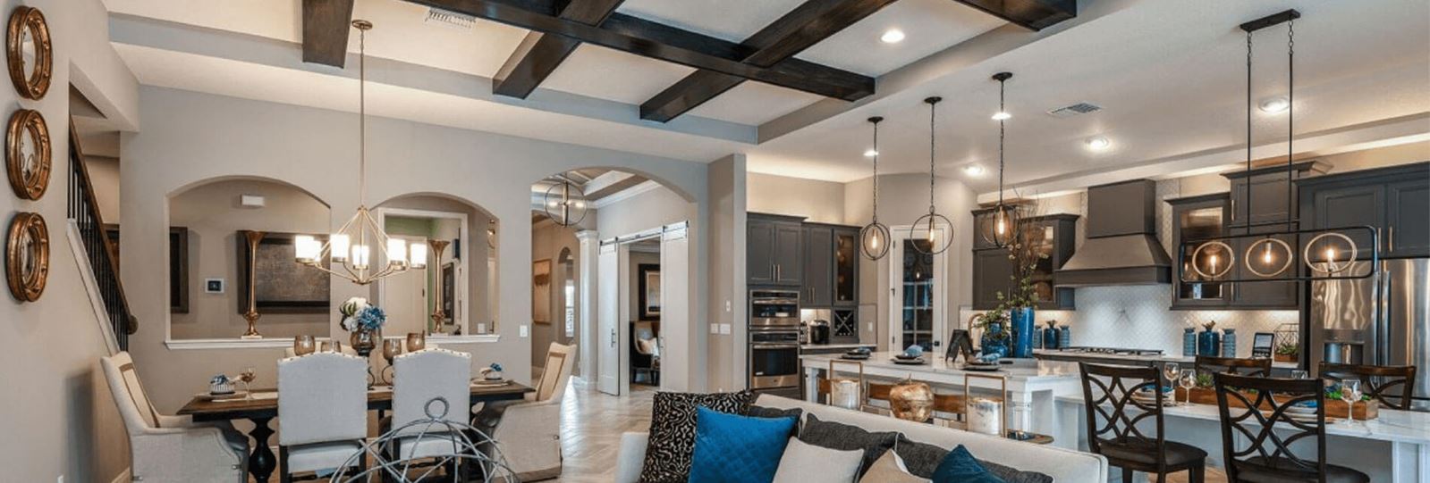 Great room in Bayshore II model home by Homes by WestBay in Bexley Land O Lakes, FL