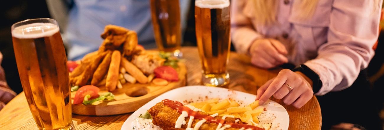 Table of food and drinks.